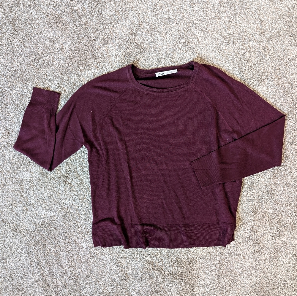 Zara Burgundy Crewneck Sweater